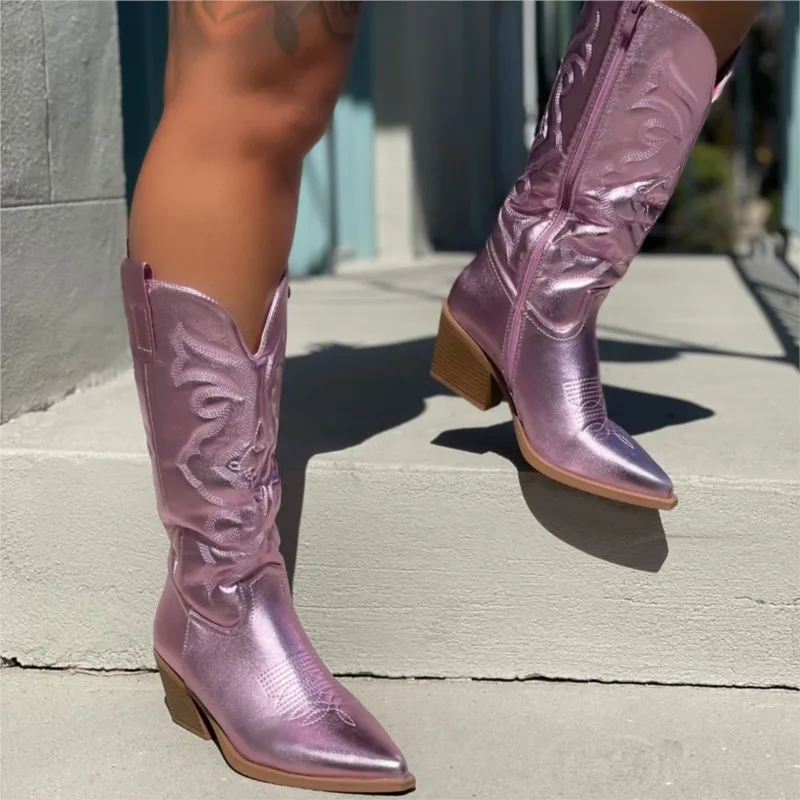 

2025 New Style Western High-Top Boots - One-Piece Embroidered Patterned Thick Heel Long Boots - High Heel Women's Boots