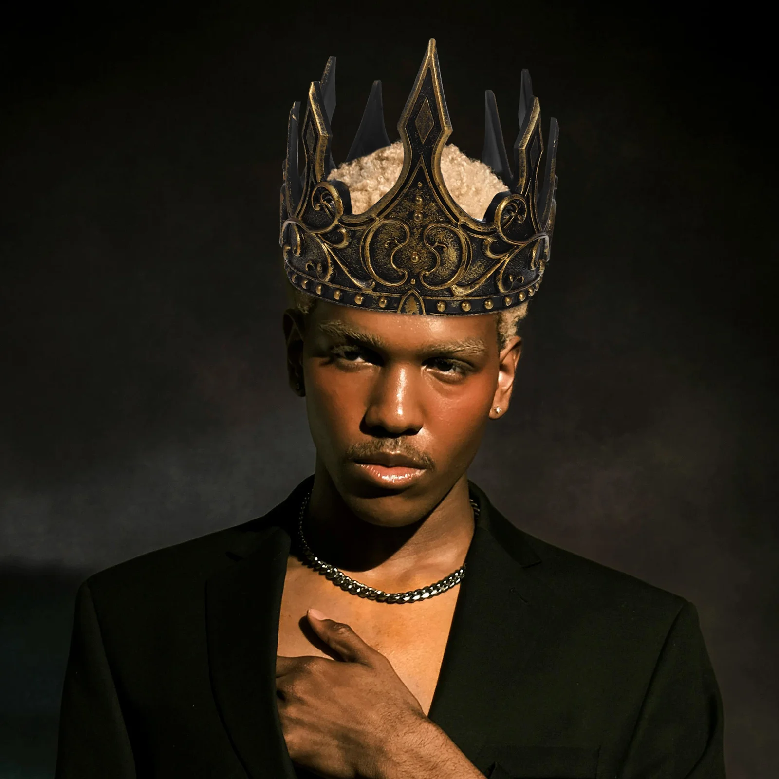 Diadema de corona Medieval para hombre, 2 uds., Pu, dorado, plateado, ajustable, Cosplay, fiesta, boda, graduación, decoración, tocado