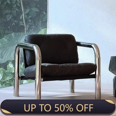 Retro Single Sofa Chair Light Luxury Cafe Leisure Chair Stainless Steel Home Living Room Creative Comfortable Sofas Chairs