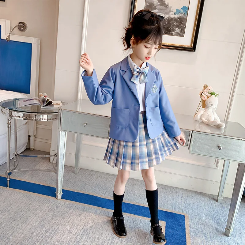 Girls Spring Autumn Jk Uniform 3pcs Set Classic Girls College Style Uniform Suit Shirt Skirt Set reppy Style School Kids Clothes