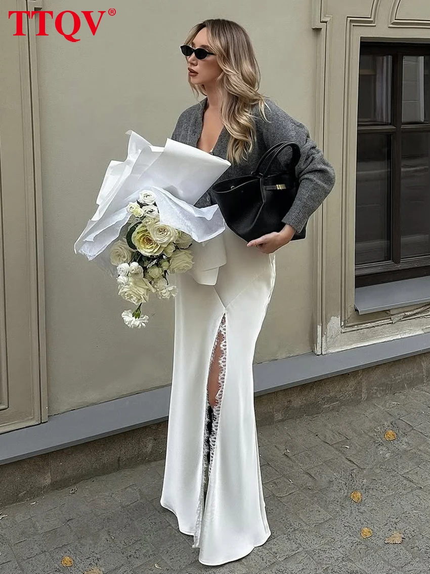 Elegant High Waist White Satin Skirt for Women 2026