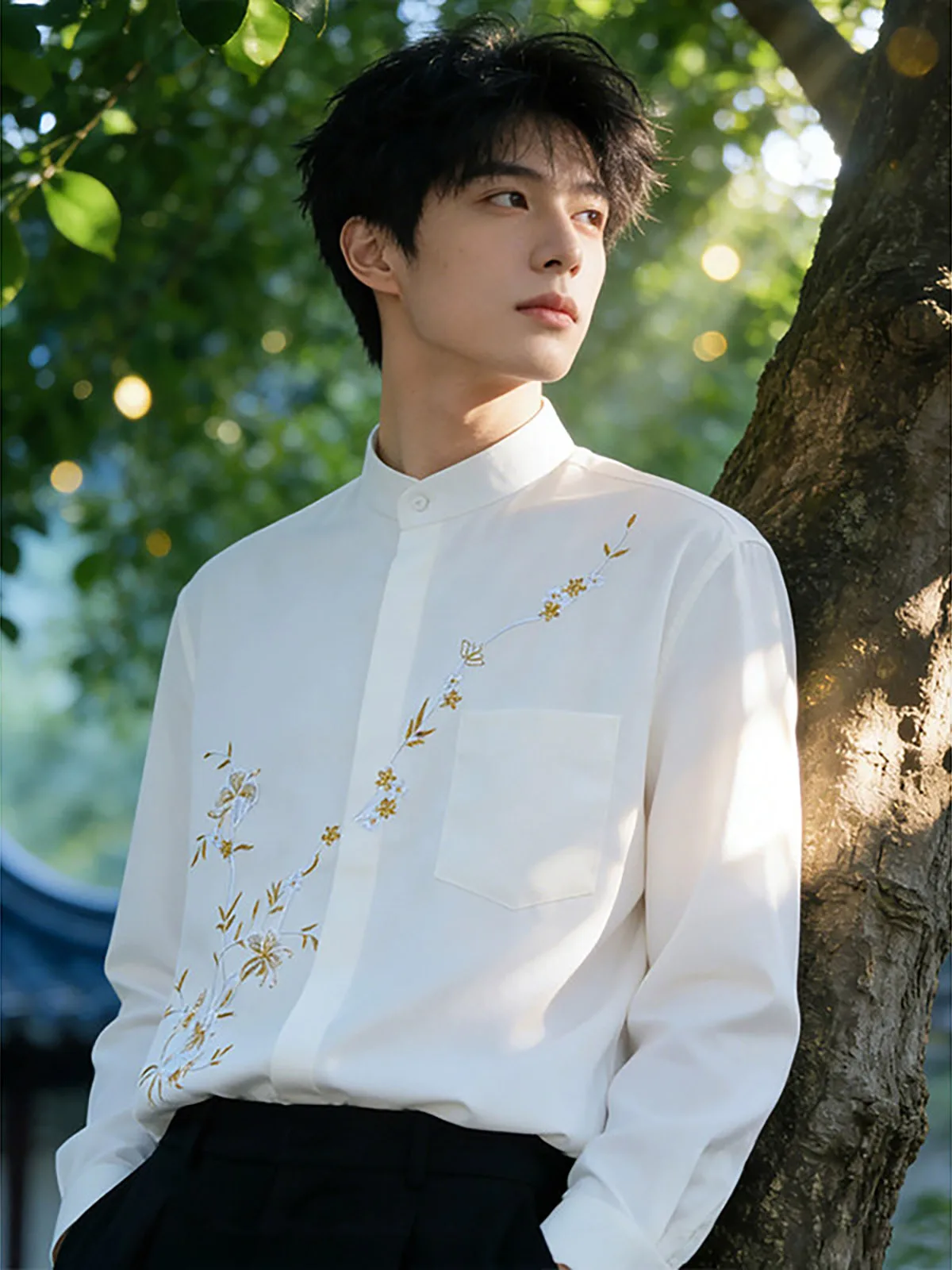 New Chinese Style Embroidered Long Sleeve Shirt Men's High Quality Drapey  Shirt Shoulder Width Regular Length Casua...