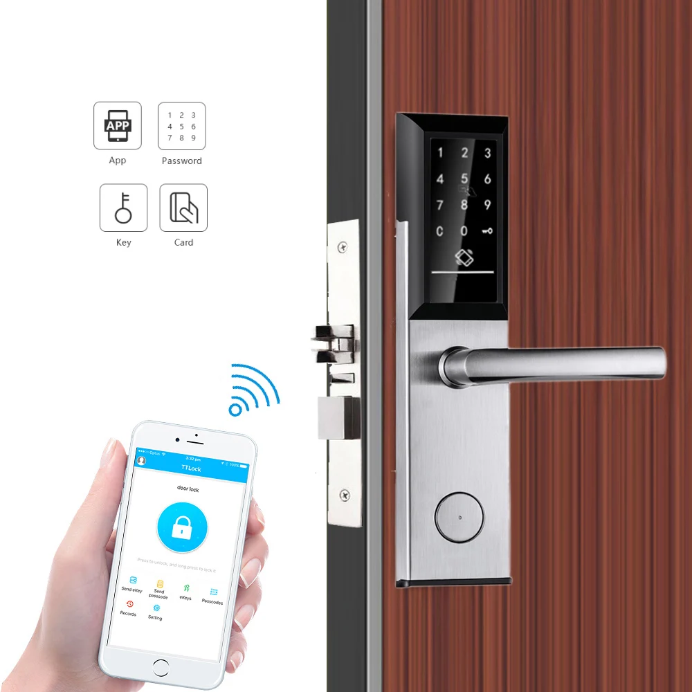 Serrure de porte d'hôtel à carte RFID de haute sécurité, carte-clé numérique électronique, système intelligent de serrure d'hôtel avec le logiciel d'application de wifi de TThotel