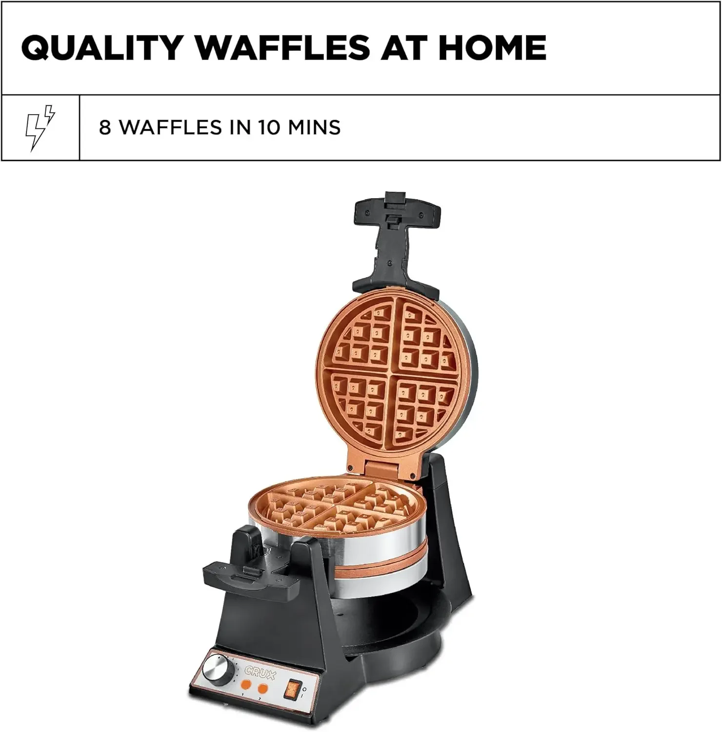 Double Rotating Belgian Waffle Maker, Keto Chaffles Iron with Nonstick PFOA Free Copper Plates for Easy Food Release, Browning C