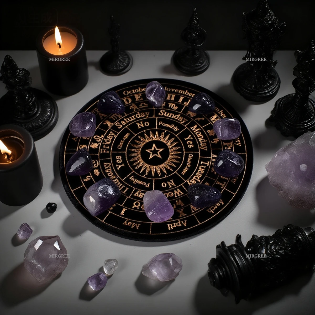 11pcs Healing Amethyst with Divination Board, A Spiritual Tool for Working on The Brow Chakra, Meditation, and Divination