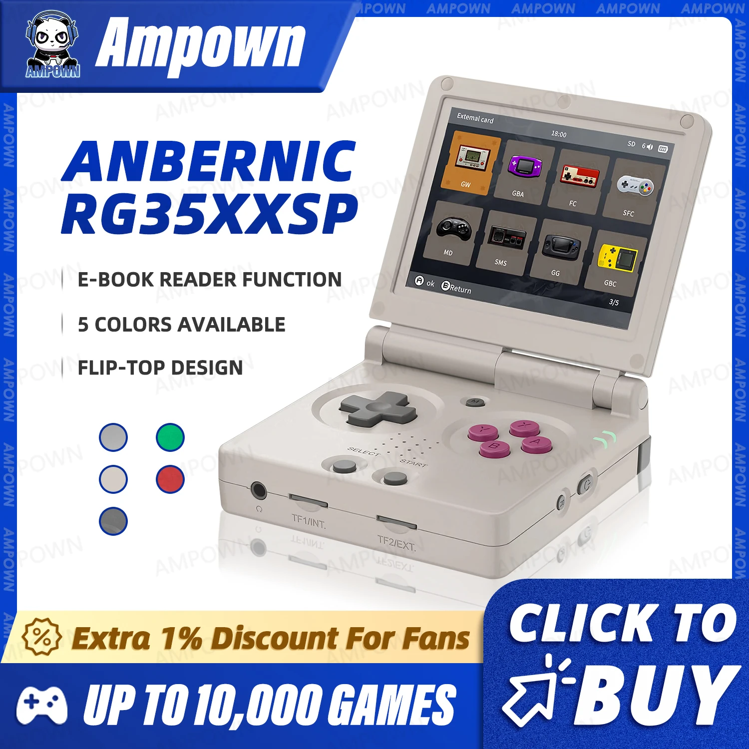 ANBERNIC RG35XXSP Flip Game Console 3.5'' IPS Screen Mini HDMI Output WiFi Bluetooth 4.2 E-book Linux Video Console Player Gifts