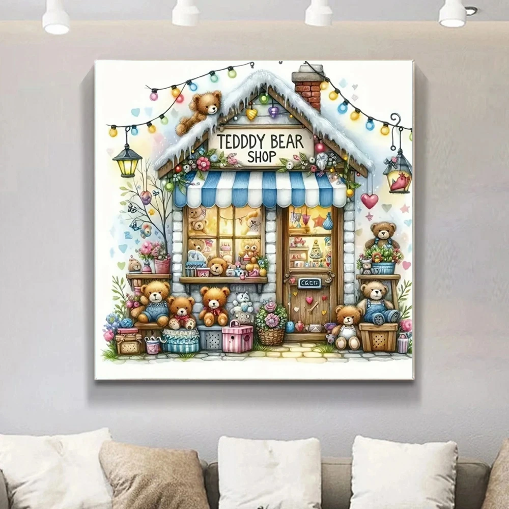 5D DIY mag Diamantmalerei Bär und Blumenladen Landschaft Bastelset Diamant Mosaik Haus Kreuzstich Stickerei Urlaubsgeschenk