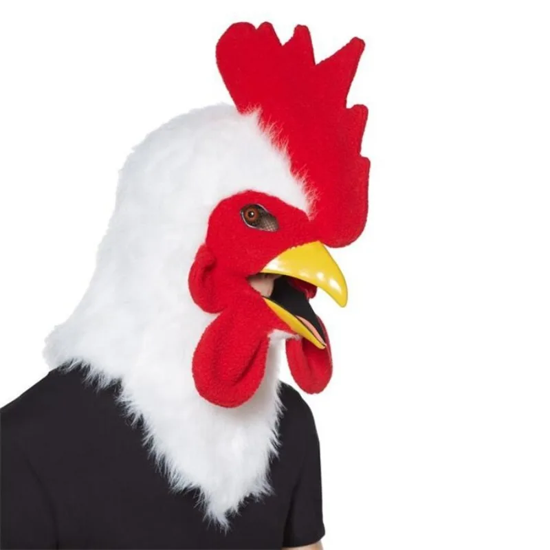 

White Rooster Head Mask Moving Mouth Chicken Cosplay Mask Realistic Animal Cock Costume Props for Party Masquerade Carnaval Mask