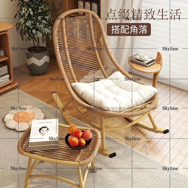 for Qiaochen Rocking Chair Household Leisure Rattan Chair Balcony Outdoor Courtyard Recliner Adult Sleeping Rattan Chair