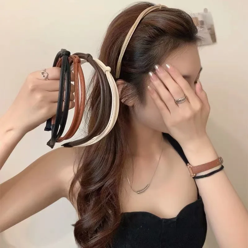 Simplicity Leather Narrow Edge Headband for Women Elegant Simple Face Wash Headband Fashion Girls Hair Band Hair Accessories image 2