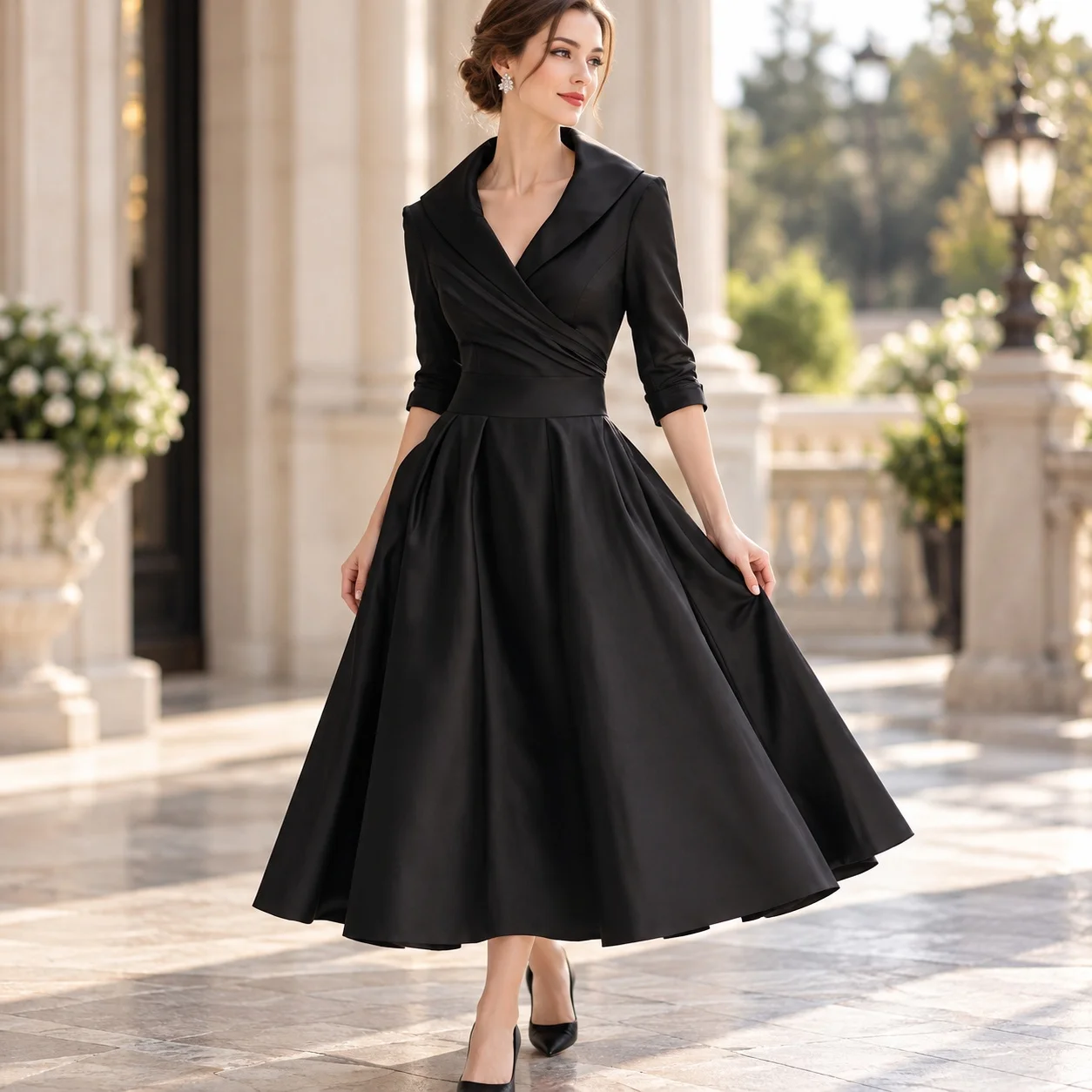 V Neck Slim Fit Dress Fitted Elegant with Umbrella Skirt Mid Waist Party Dress Colorblock Maxi Length Spring Party for Women