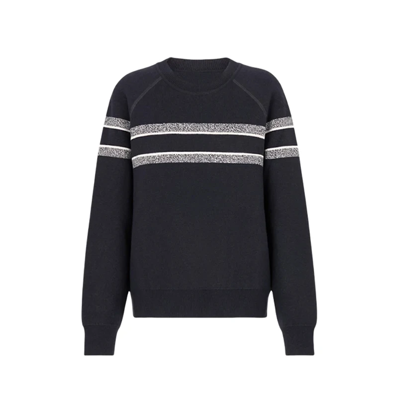 NIGO LP Women's Fall And Winter Two Sides Wear Wool Loose Round Neck Striped Long Sleeve Pullover Knitted Sweater #nigo61555