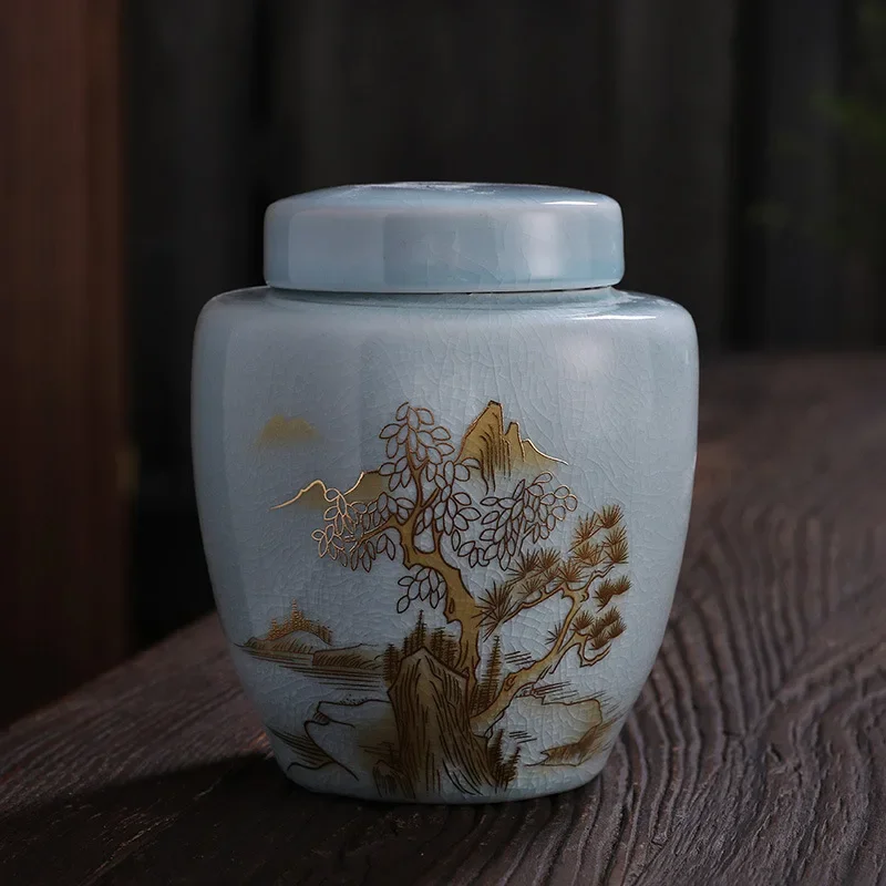 Ceramic Storage Landscape Plant Sealed Tea Large-capacity Beans Pu'er Bottle