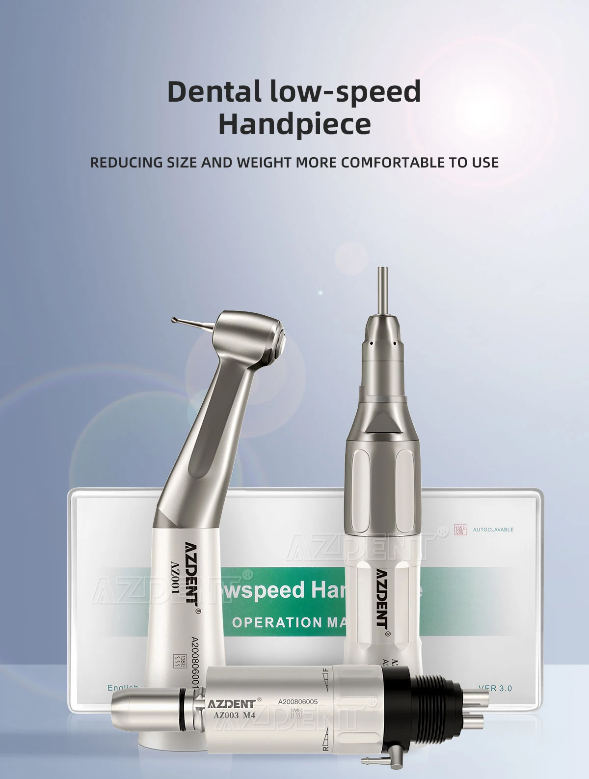 AZDENT Dental Low Speed Handstück Kit Contra Winkel Gerade Luft Motor Externe Wasser Spray Luft Motor Betrieb Zahnmedizin Werkzeug – Detail 4