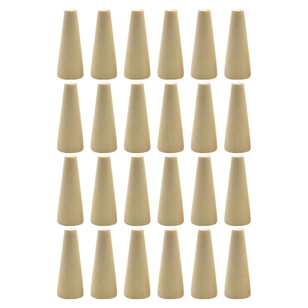 24Pcs Unfinished Wood Ring Holder Cone Jewelry Display Stand for Retail Store Counter Vanity Desk Jewelry Organizer Display