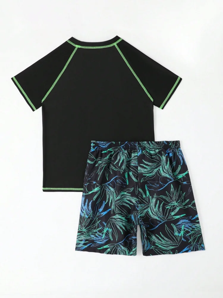 الصبي الاطفال ملابس السباحة 2026 جديد أسود طباعة قصيرة الأكمام ملابس سباحة للأطفال الصيف قطعتين السراويل ملابس الشاطئ ثوب السباحة السباحة #3