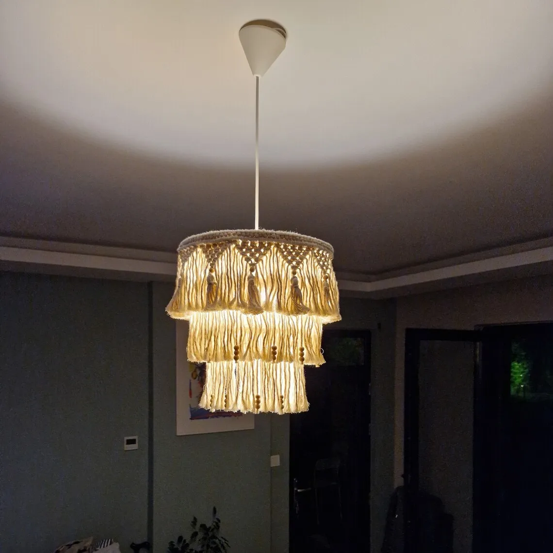 Handamde żyrandol makrama makrama abażur Boho osłona lampy wiszącej lampa wisząca sufitowa lampa wisząca do żyrandoli do domowej sypialni