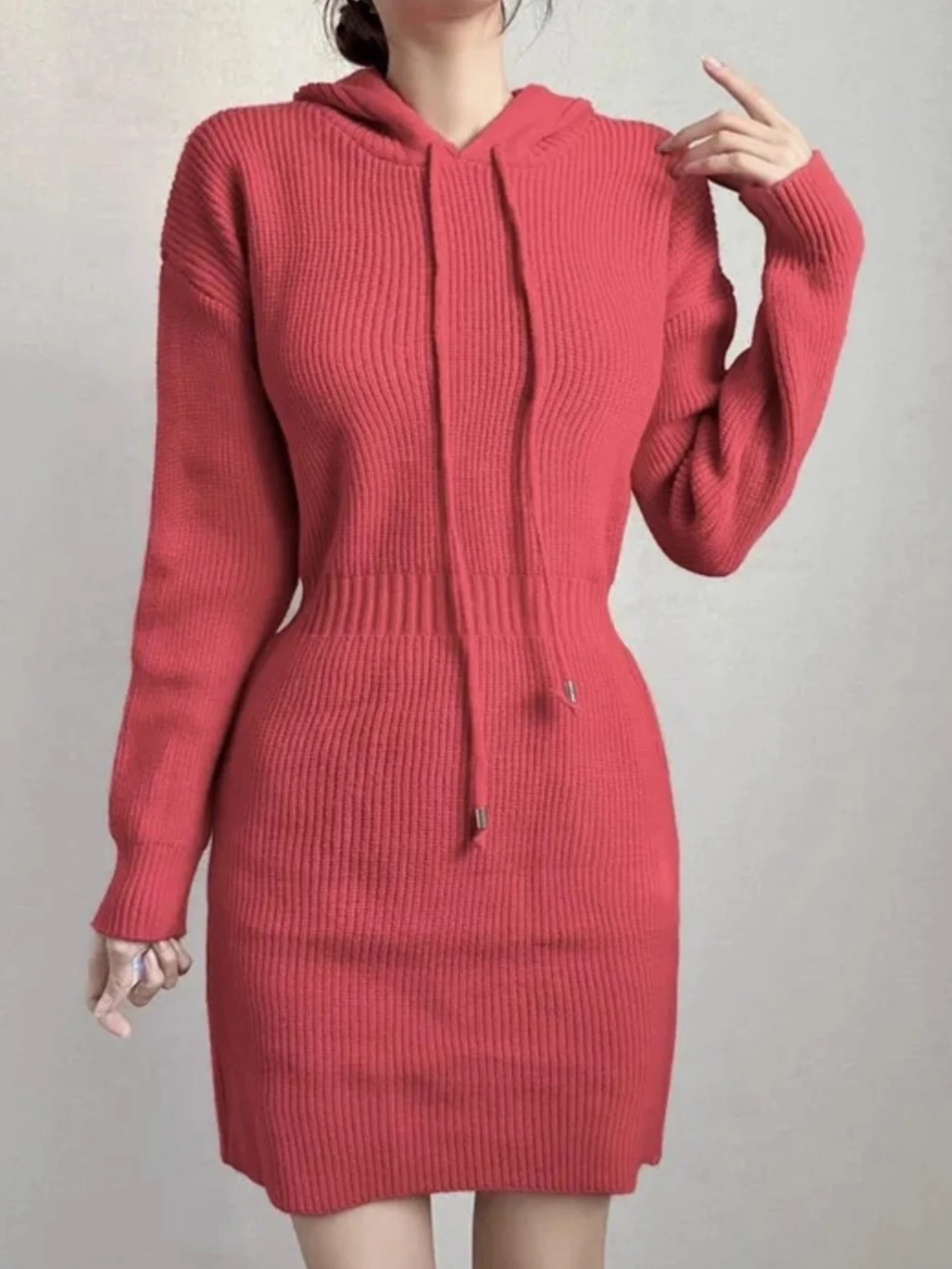 Ay com capuz de malha dr feminino outono inverno simples elegância cintura cinching emagrecimento camada base camisola ort dr