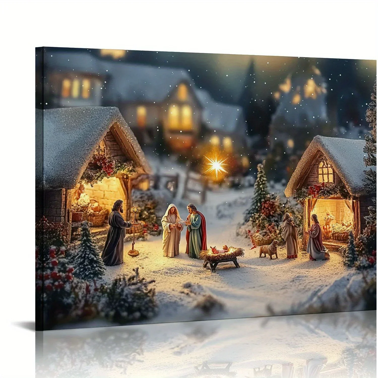 

1PC Vintage Art Deco Poster Religious Christmas Scene Wall Art Decoration Waterproof Canvas Suitable for Home Bedroom Framed