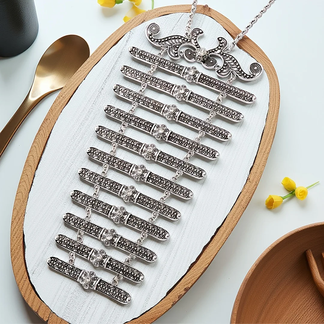 Vintage Ingush Caucasian Crimean Women Breastplate Traditional Central Asian Wedding Bride Necklace Embossed Pattern