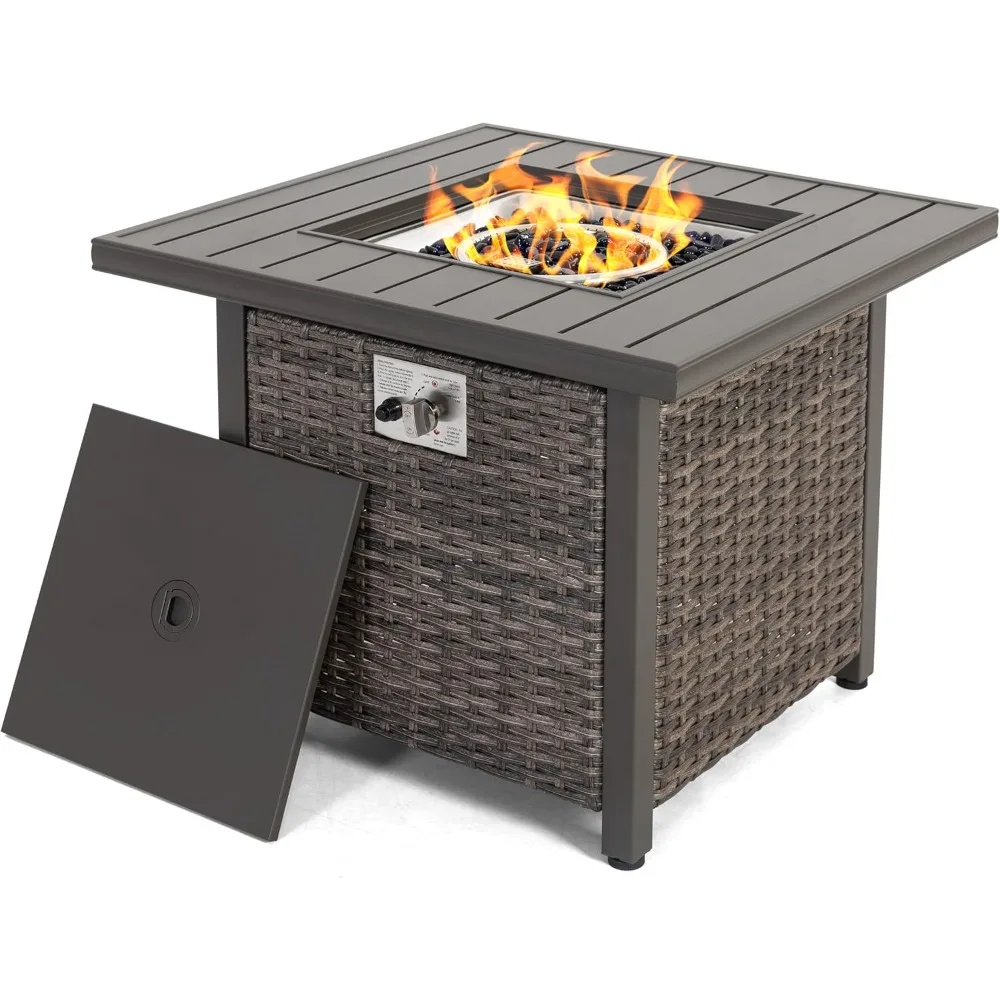 

Nuu Garden Outdoor 30" 50,000 BTU Propane Gas Fire Pit Table, Square Gas Fire Pit Table with Glass Beads and Lid, Hand-Woven Wic