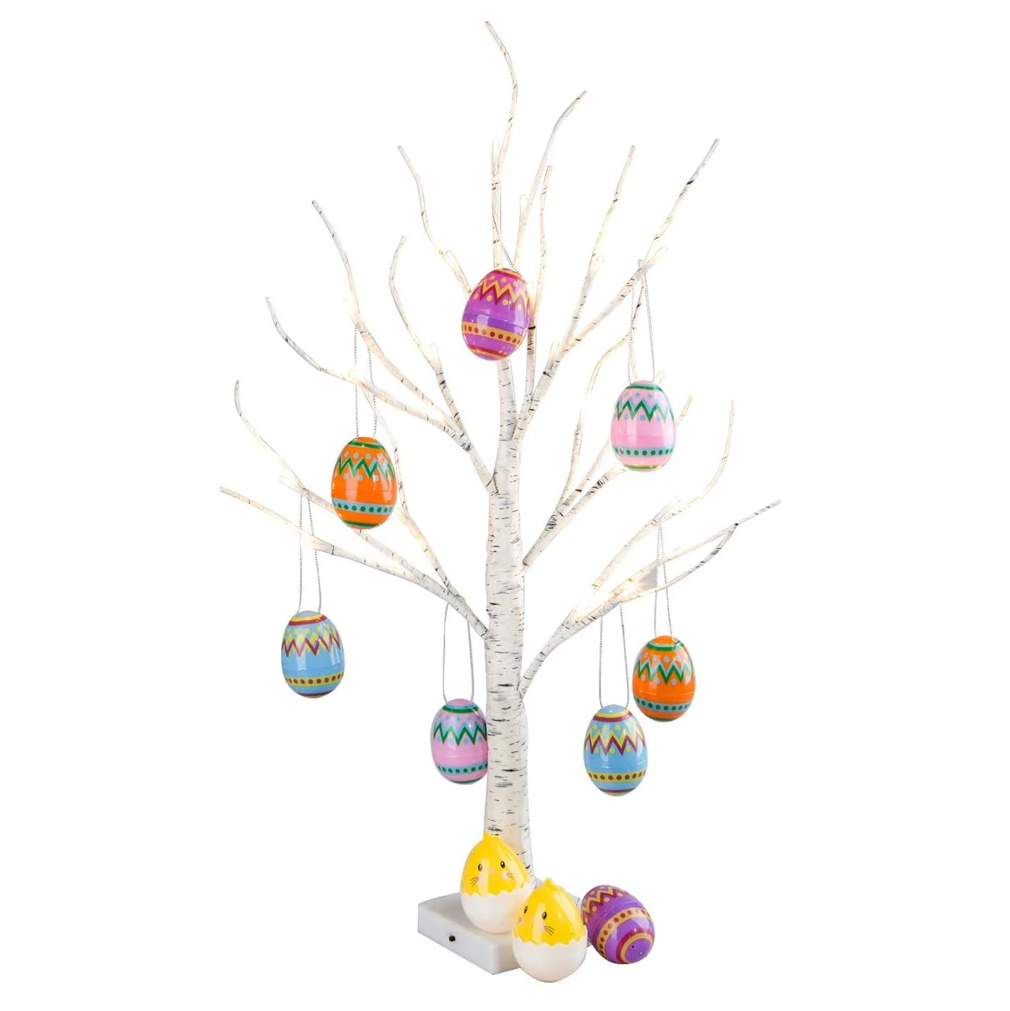 60cm Easter Birch Tree with Led Light Decoration Easter Eggs Hanging Ornaments Happy Easter Party Tabletop Tree Decor Kids Gifts