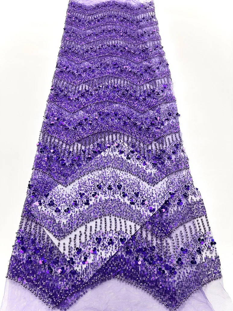 

High Quality Elegant African Lace Fabric Sequins Beaded Embroidery Groom Nigerian French Tulle Lace Fabric For Wedding New Style