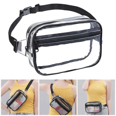 Clear Fanny Pack PVC Waterproof Belt Bag Adjustab Strap Crossbody Shoulder Bag for Concert Beach Travel Run Sport Fitness Pouch
