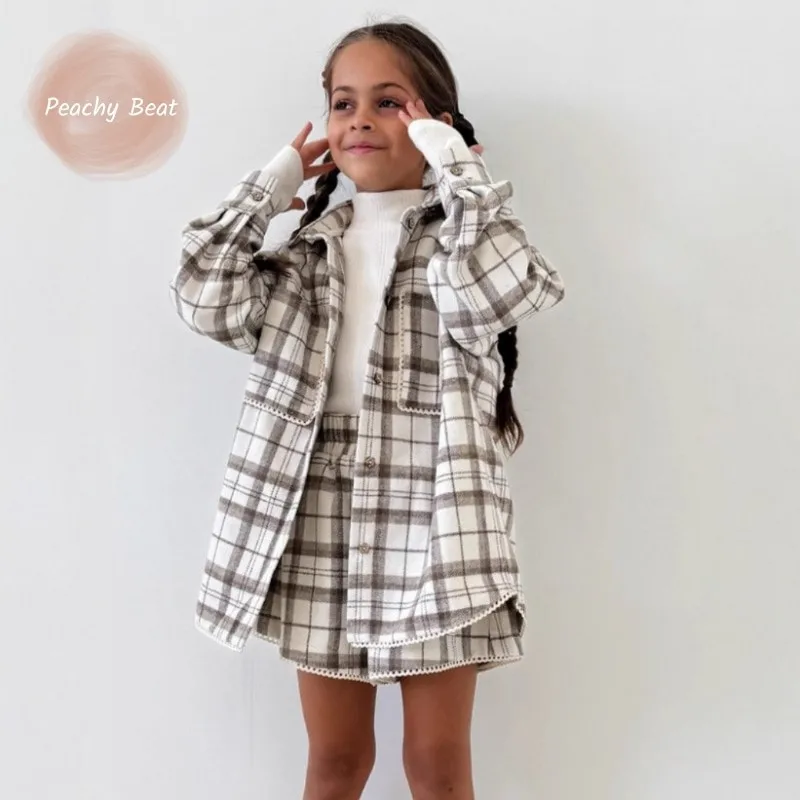 

Модный комплект одежды для маленьких девочек и мальчиков, клетчатая куртка + шорты, 2 предмета, детский повседневный костюм для подростков, весенне-осенний наряд, одежда для малышей, От 1 до 10 лет