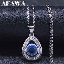 Turkish Evil Eye Necklace Stainless Steel Silver Color Blue Lucky Eyes Water Drop Necklaces Jewelry Collier Femme N8366S01