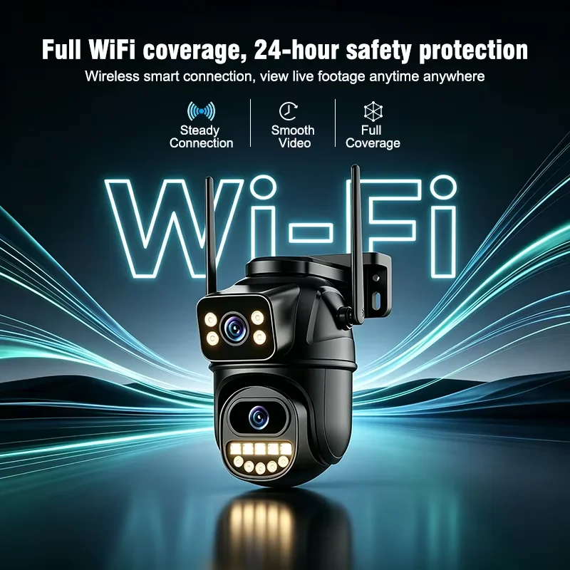 2.4G Bluetooth 3MP WiFi Surveillance Camera, Dual Lens 4X Digital Zoom AI Human Detect ONVIF Outdoor Security PTZ IP Cameras