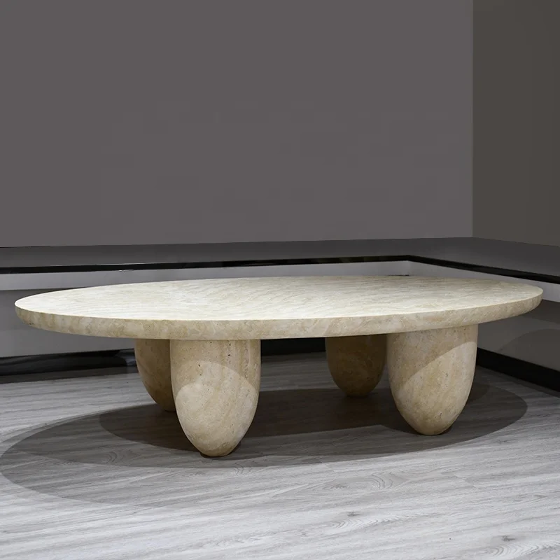 Modern simple creative design oval living room natural travertine marble coffee table natural marble wholesale customization