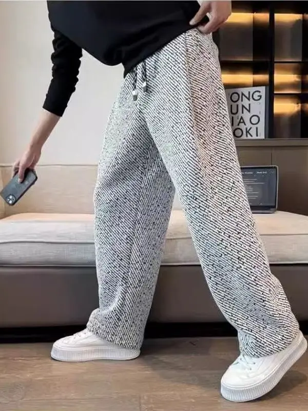 

American Sle Loose Men's Pants Chenille Fabric Straight Leg Wide Leg Pants Thiened Casual Fce Lined Sweatpants