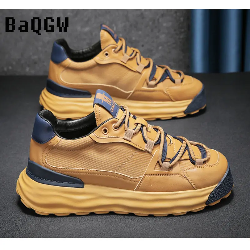 Spring Autum Leather Men Sneakers Hip-hop Casual Board Shoes Punk Height Increasing Platform Running Shoes Zapatillas Hombre