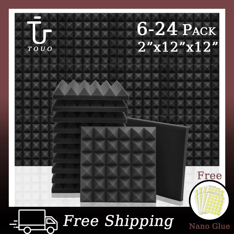 

TOUO 6/12/24 Pcs Studio Acoustic Foam Panels Pyramid Soundproof Foam Panel Sound Proof Insulation For Wall Room