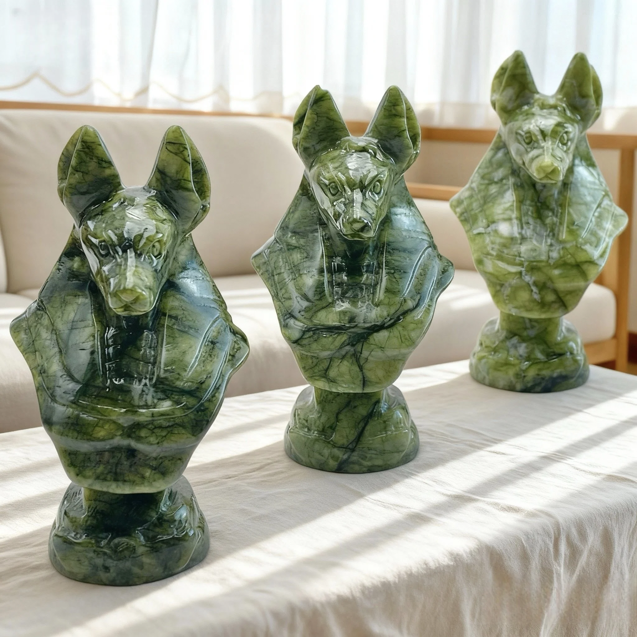 1PC Xiuyan Anubis Carved Ornaments,Stone Collection,Excellent gifts,Halloween,Easter,Halloween Decorative gifts,Home Decorations
