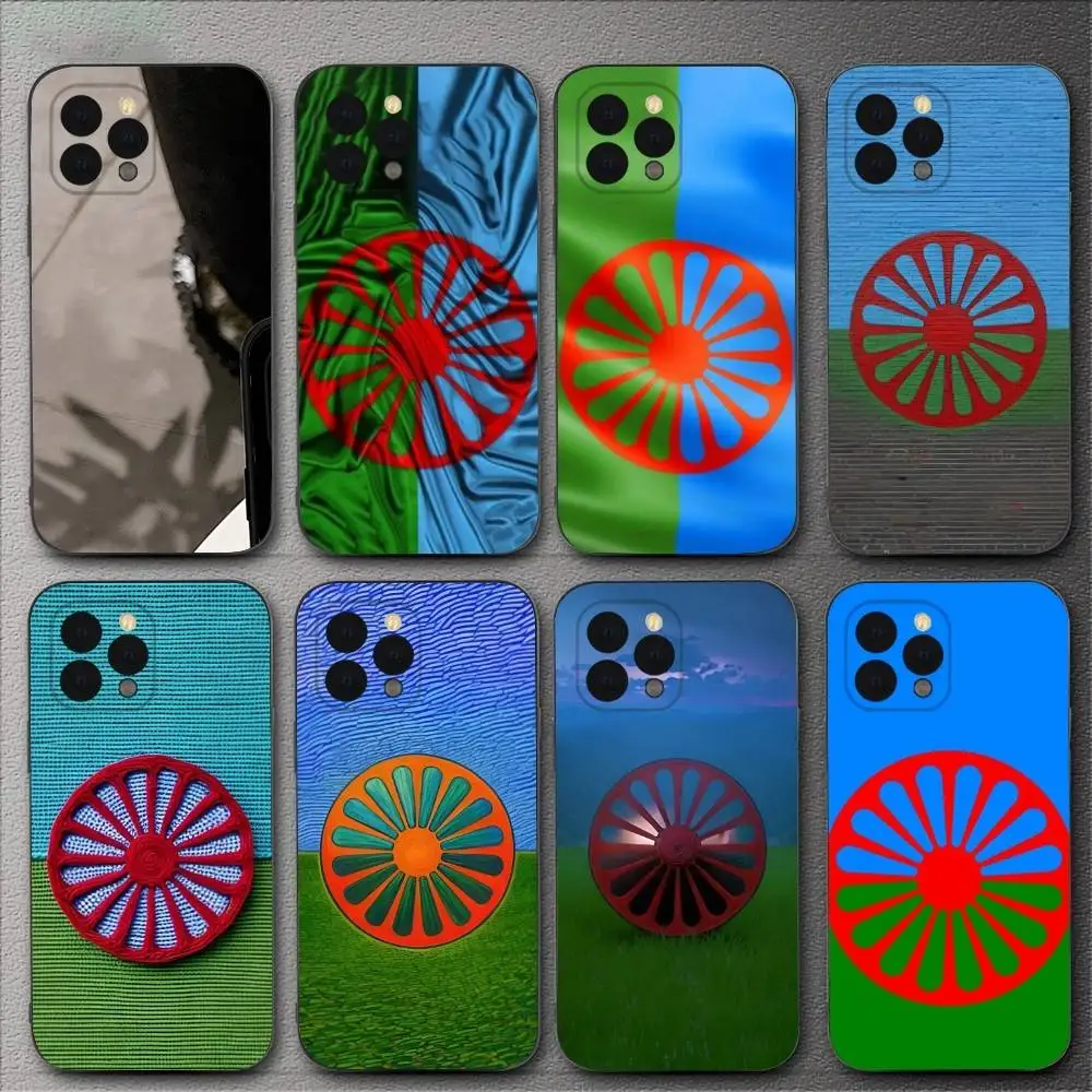 

Gypsy Romani Roma Flag Phone Case For iPhone 16,15,14,13,12,11,XS,XR,X,8,7,Pro,Max,Plus,mini Silicone Black Cover