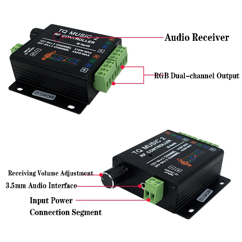 TQ Music 2 RF Controller DC 12V 24V 18A Audio Sensing LED Dimmer/24 Keys music Controller for 5050 2835 COB Colorful Strip Light
