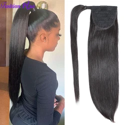 Straight Ponytail Human Hair Wrap Around Ponytail Extensions Remy Hair Ponytails Clip in Hair Extensions Natural Color