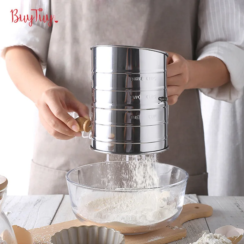 Amazon Stainless Steel Cup Type Flour Sifter Hand-Operated Oblique Scale Flour Sifter Bread Cake Baking Tools