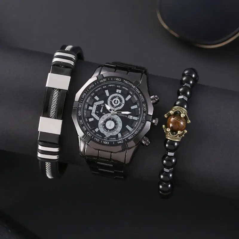 Hot men\'s supercar racing watch men\'s waterproof watch with calendar steel band sports bracelet set quartz watch