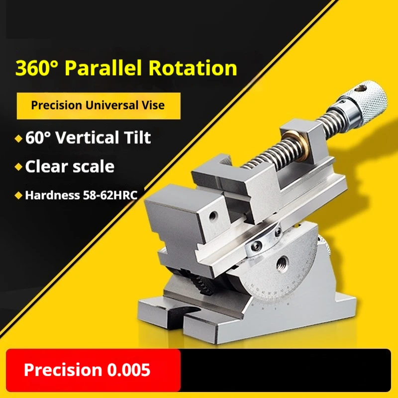 Universal flat jaw pliers - Precision vise with 360-degree rotation, adjustable angle, and tilting feature. Manual type.