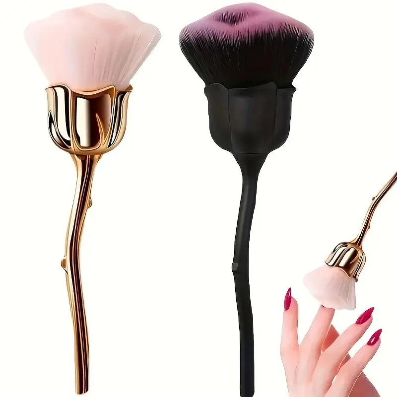 Juego de pinceles de oro rosa de 2 piezas |   Brocha de maquillaje en polvo y rubor de doble cabezal (negro/dorado) |   Cepillo facial grande y esponjoso para mejillas y ajuste