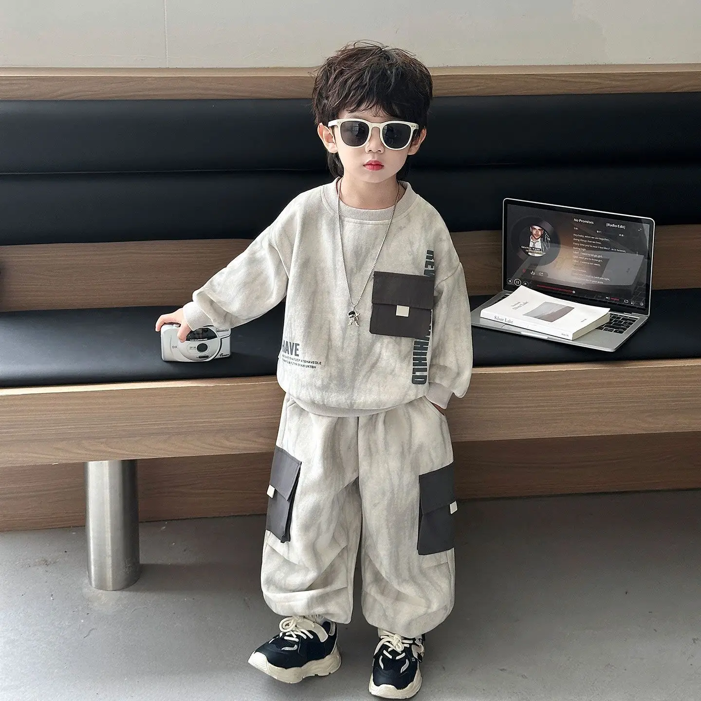 Boys Hoodie Set Autumn 2026 Long Sleeve Pullover Sweatshirt Cargo Jogger Pants 2 Piece Kids Clothing Spring Toddler Tracksuit