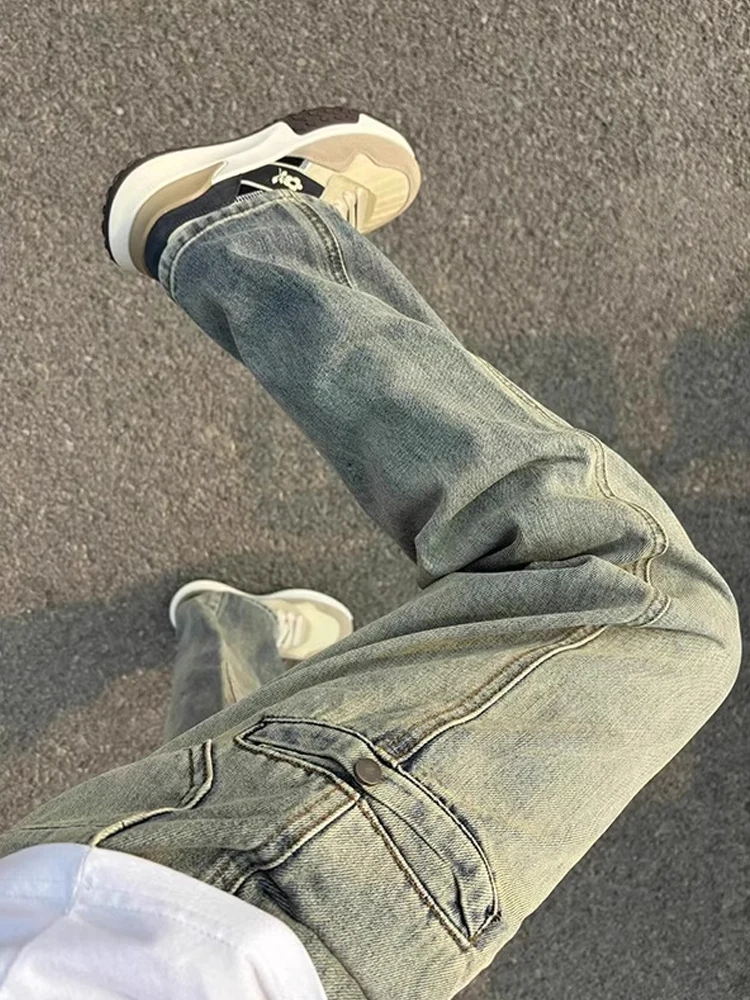 

Vintage American Sle Straight Leg Jeans Men's Slim Fit High Waist Denim Pants Youthful Trendy Wear Resistant Straight Tube ...