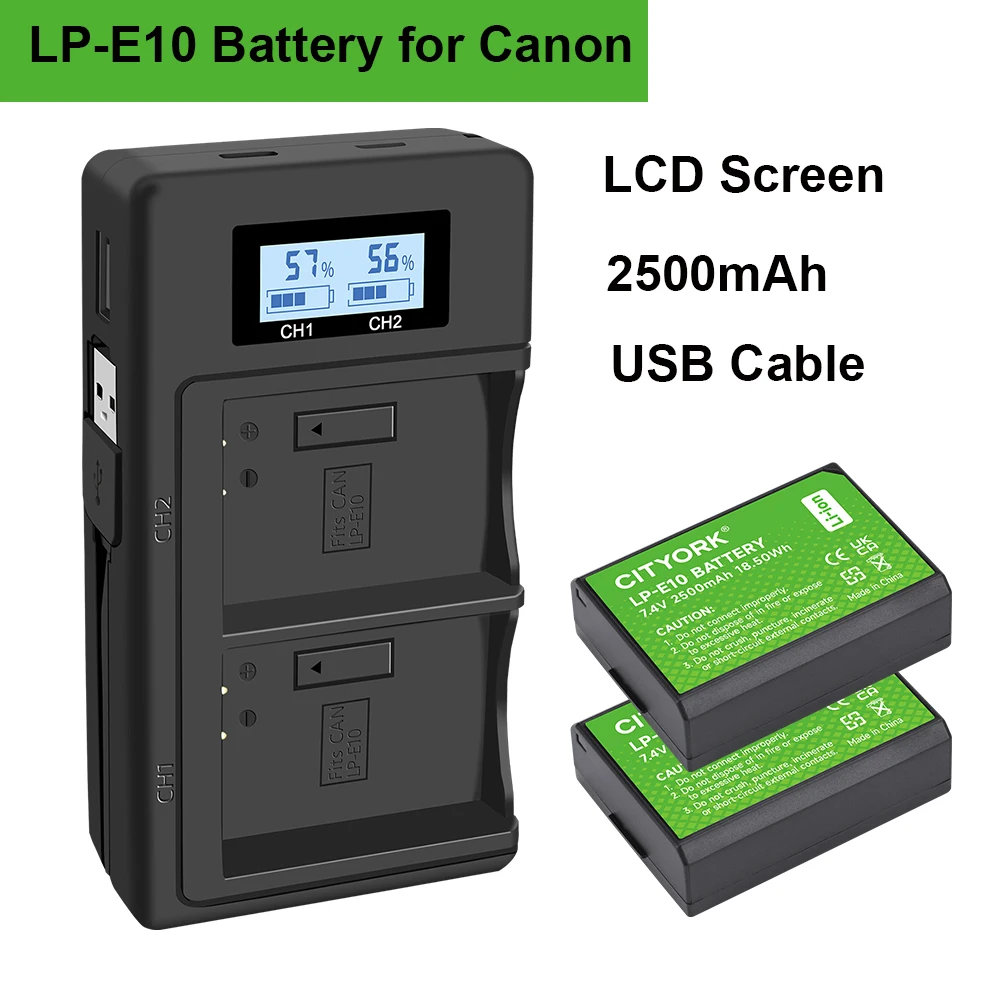 LPE10 LP E10 LP-E10 Camera Battery with LCD Dual Charger for Canon EOS 4000D 2000D 1200D 1300D 1100D KISS X50 X70 Rebel T3 T5 T6
