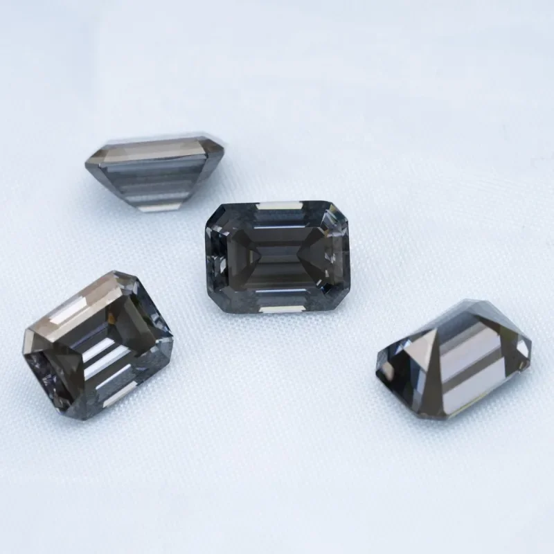 Moissanit-Stein, Smaragdschliff, graue Farbe, Charms, glänzender Edelstein, DIY-Ring, Halskette, Ohrringe, Hauptmaterialien mit Zertifikat – Detail 2