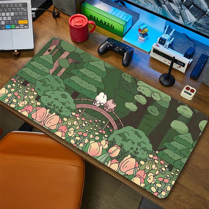 Kawaii Cartoon Konijn Gaming Muismat Grote Schattige Dierenmuismat Gamer Pads Toetsenbord Grote Muismat Antislip Game Bureaumat Xxl