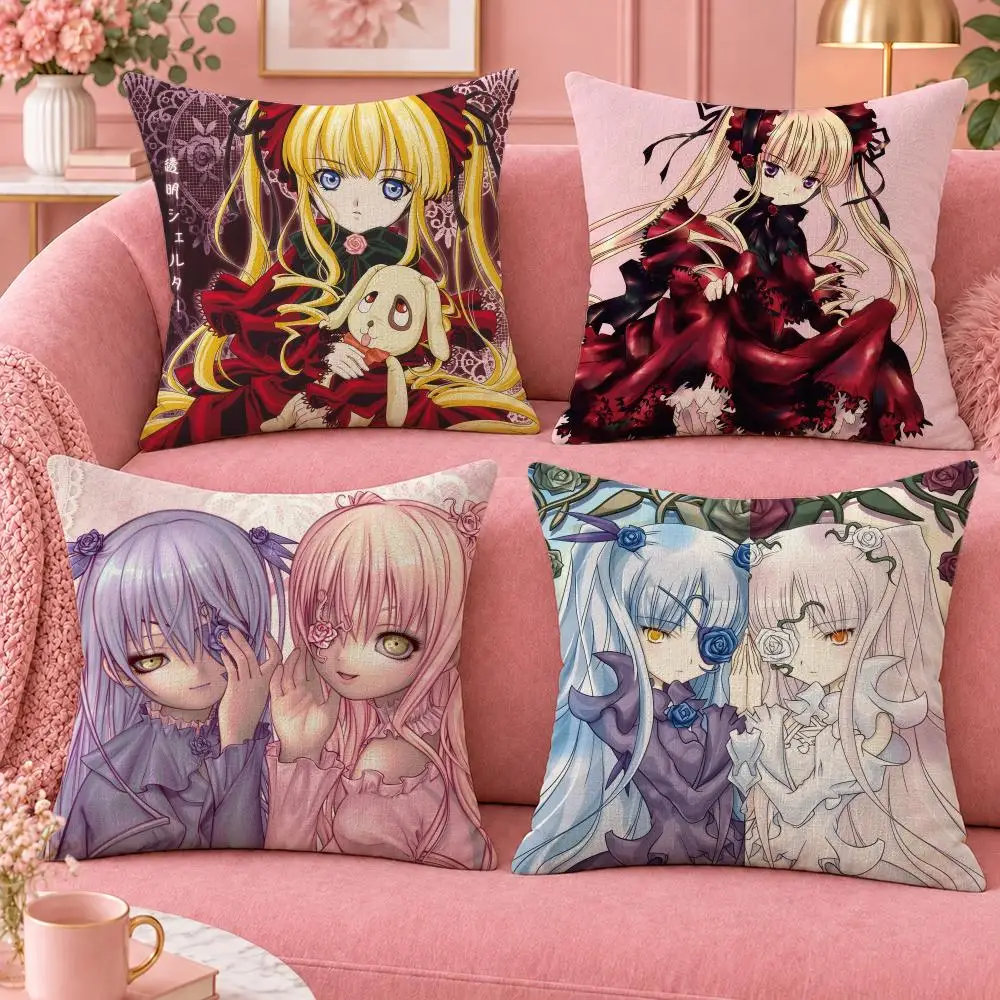 Anime Gothic Fantasy Rozen Maiden Cushion Cover Cute Cartoon Throw Pillow Cover Soft Plush Cushion Cover Sofa Bedroom Home Decor