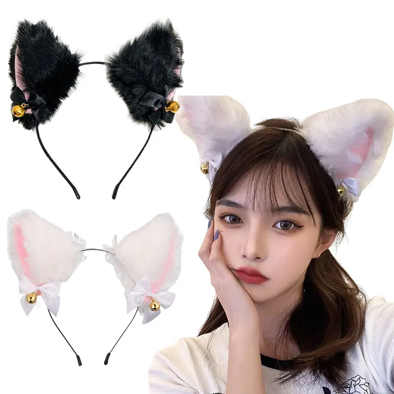 

Sexy Cat Ears Headband for Women Girls Lace Bow Necklace Bell Hairband Cosplay Masquerade-Party Costume Plush Hair Accessories